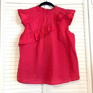 Coupe Collection Pink Eyelet Floral Ruffle Short Sleeve Blouse Shirt Top Large L